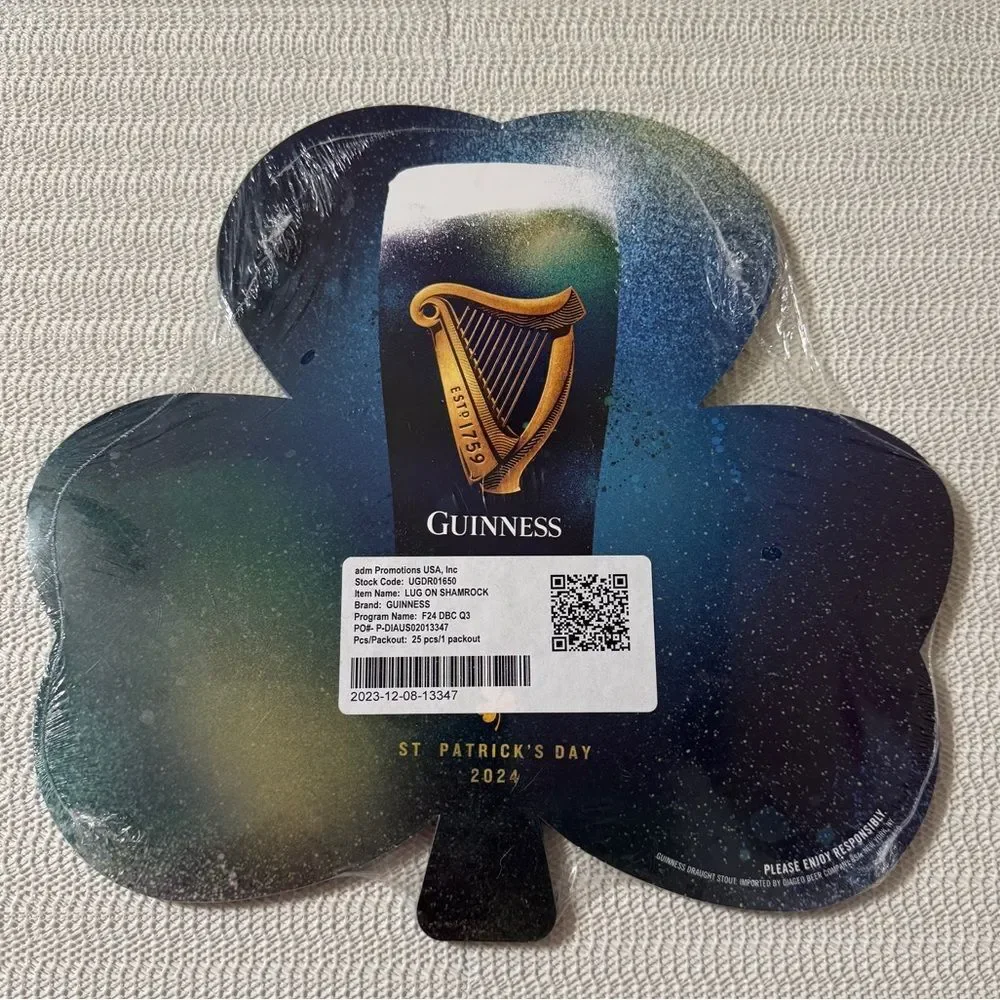 Guinness Shamrock 25 Pack with Gold Harp and Blue-Green Hues Promotional Cut Out